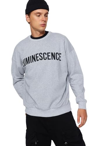Trendyol Herren Rundhals mit Spruch Oversize Sweatshirt, grau, S von TRENDYOL