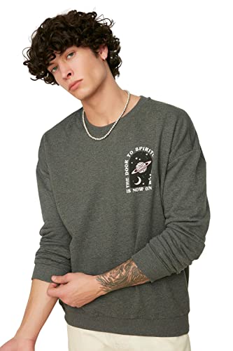 Trendyol Herren Rundhalsausschnitt, einfarbig Sweatshirt, Anthracite, Small von TRENDYOL