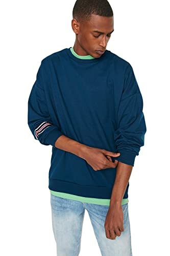 Trendyol Herren Rundhalsausschnitt, einfarbiges Oversize Sweatshirt, Öl, Small von TRENDYOL