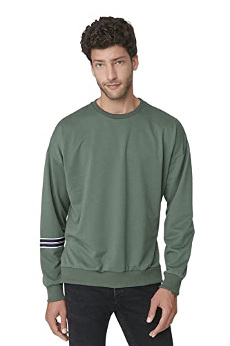 Trendyol Herren Rundhalsausschnitt, einfarbiges Oversize Sweatshirt, grün, Large von TRENDYOL