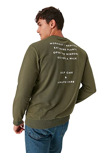 Trendyol Herren Rundhalsausschnitt und Slogan Regular Sweatshirt, Khaki, XL von TRENDYOL