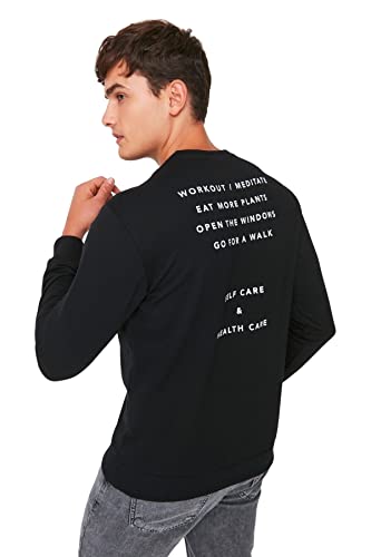 Trendyol Herren Rundhalsausschnitt und Slogan Regular Sweatshirt, Schwarz, X-Large von TRENDYOL