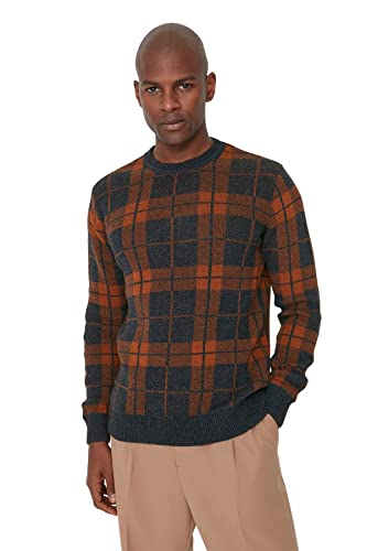 TRENDYOL Herren Schmaler Pullover mit Rundhalsausschnitt Sweatshirt, Anthrazit, XXL von TRENDYOL