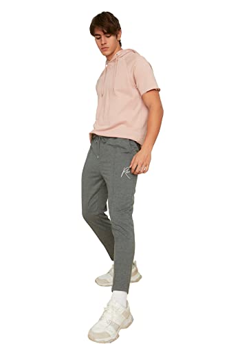 Trendyol Herren Smoked Male Regular Fit Embroidered Tracksuit Sweatpants, Smoke, S EU von TRENDYOL