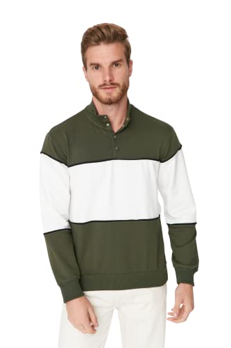 Trendyol Herren Stehkragen Colorblock Regular Sweatshirt, Khaki, L von TRENDYOL