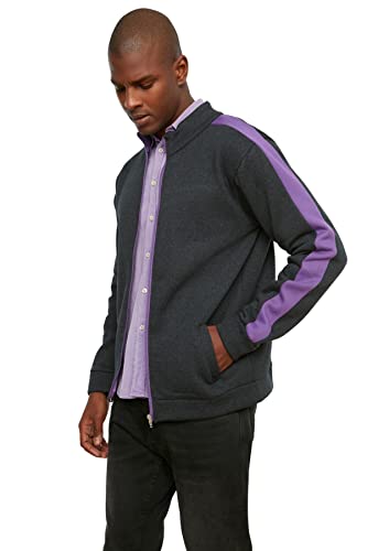 Trendyol Herren Stehkragen Colorblock Regular Sweatshirt, anthrazit, Large von TRENDYOL