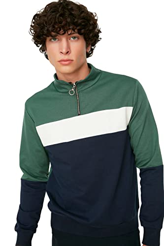 Trendyol Herren Stehkragen Einfarbig Slim Sweatshirt, Entenkopf, Grün, Large von TRENDYOL