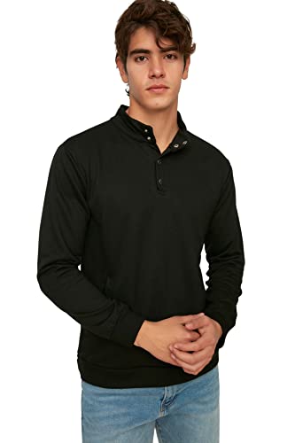 Trendyol Herren Stehkragen Uni Regular Sweatshirt, Schwarz, S von TRENDYOL