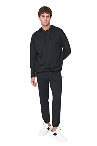 Trendyol Herren Strick-Sweatanzug, gestreift Sweatshirt, Schwarz, L von TRENDYOL