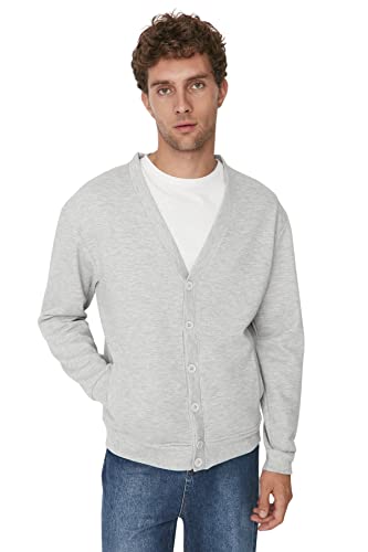 Trendyol Herren Strickjacke Regular Fit Basic V-Ausschnitt Blazer, grau, X-Large von TRENDYOL