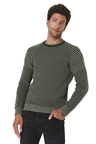 Trendyol Herren Strukturierter Slim Sweater mit Rundhalsausschnitt Sweatshirt, Khaki, L von TRENDYOL