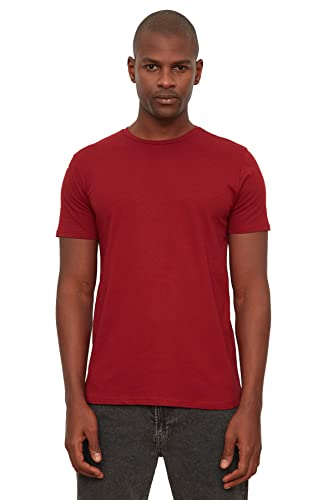 Trendyol Herren Trendyol Basic Herren Slim Fit 100% Baumwolle Kurzarm Fahrrad T-Shirt, Burgundy, S von TRENDYOL