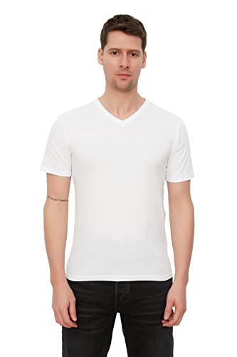 Trendyol Herren Trendyol Basic Slim Fit 100% Baumwolle V-Ausschnitt Kurz T-Shirt, White, S von TRENDYOL