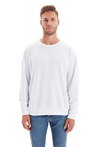 Trendyol Man Basic Oversize Standard Crew Neck Knit Sweatshirt White von TRENDYOL