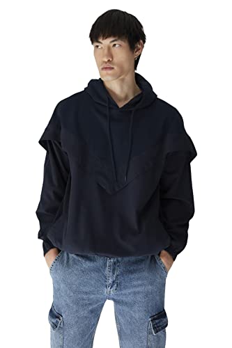 Trendyol Marineblaues männliches Übergroß langarm mit Kapuze-Sweatshirt, Navy, von TRENDYOL