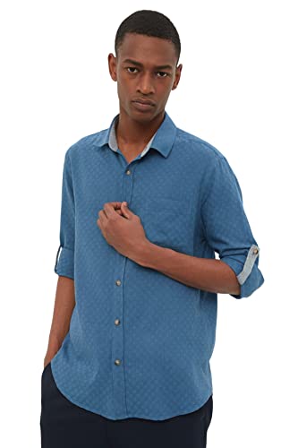 Trendyol Men's Hemdblusenkragen Unifarben Slim Hemd Shirt, Indigo, Small von TRENDYOL