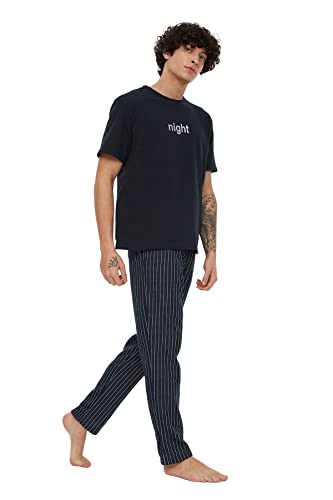Trendyol Men's Herren 2er-Pack Motto Kurzarm Lounge/Zuhause Regulär Pyjama Pajama Set, Navy, XXL von TRENDYOL