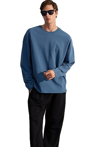 Trendyol Men's Herren Gerade Lange Ärmel Plus Size Sweatshirt, Blue, L von TRENDYOL