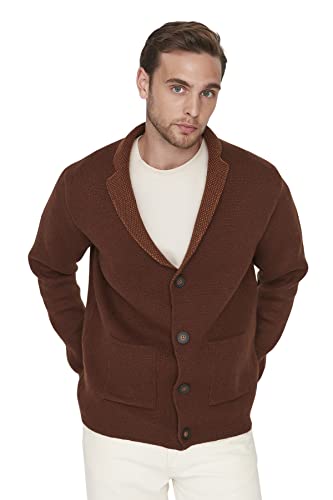 Trendyol Men's Herren Gerade Lange Ärmel Regulär Strickjacke Cardigan Sweater, Cinamon, Small von TRENDYOL