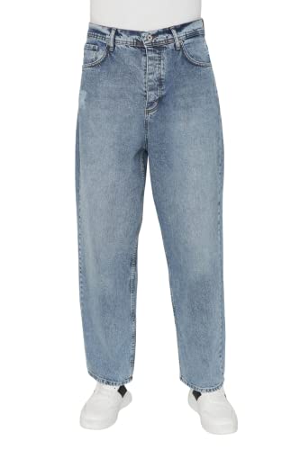 TRENDYOL Herren Hoher Bund Wide Leg Jeans, Blau, 34 von TRENDYOL