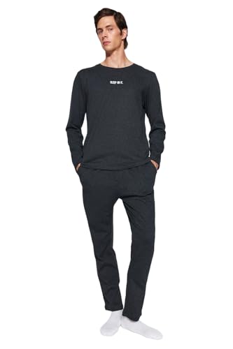 Trendyol Men's Herren Motto Lange Ärmel Freizeitkleidung Regulär Pyjama Pajama Set, Anthracite, M von TRENDYOL