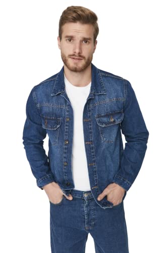 Trendyol Men's Herren Regular Basic Plain Denim Jacke Coat, Navy Blue, L von TRENDYOL