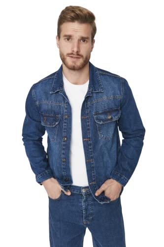 Trendyol Men's Herren Regular Basic Plain Denim Jacke Coat, Navy Blue, M von TRENDYOL