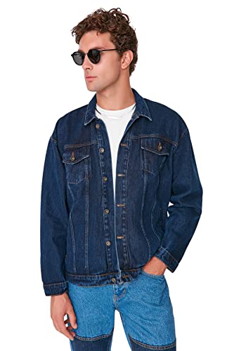 Trendyol Men's Herren jung Oversize Basic Plain Denim Jacke Coat, Navy Blue, L von TRENDYOL