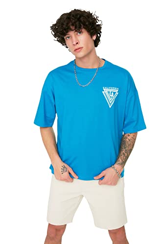 Trendyol Men's Herrenübergroße Kurzarm T-Shirt, Blue, Medium von TRENDYOL