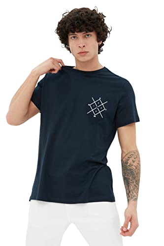 Trendyol Men's Männlicher regulärer Sitz Runder Halsband Kurzarm gedruckt T-Shirt, Navy, Medium von TRENDYOL