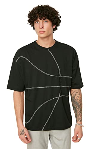 Trendyol Men's Mens Übergröße Runder Halsband Kurzarm Gesticktes T-Shirt, Black, Large von TRENDYOL