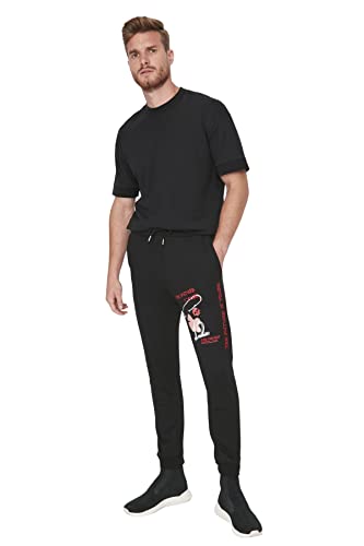 TRENDYOL Herren Normal Waist Regular Sweatpants, Schwarz, XL von TRENDYOL