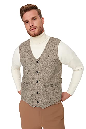 Trendyol Men's V Neck Herringbone Regular Vest Sweater, Brown, S von TRENDYOL