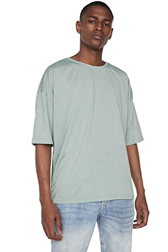 Trendyol Mint Basic Herren-Fahrradkragen Übergroßes Kurzarm-T-Shirt, Minze, von TRENDYOL
