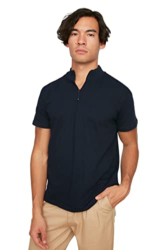 Trendyol Navy Blue Männliche Seite Reißverschluss Slim Fit T-Shirt, Navy, von TRENDYOL