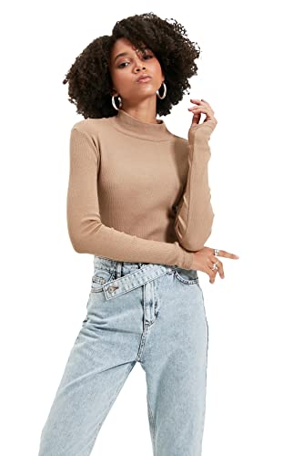 TRENDYOL Damen Trendyol Turtcheck Flyillat Knitted Blouse, Mink, L EU von TRENDYOL