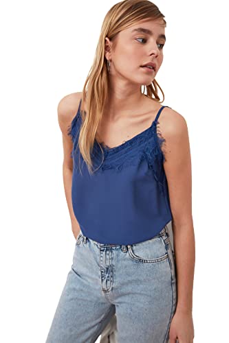 Trendyol Damen Kanten gedetailleerde ophangblouse Blouse, Indigo, 36 EU von TRENDYOL