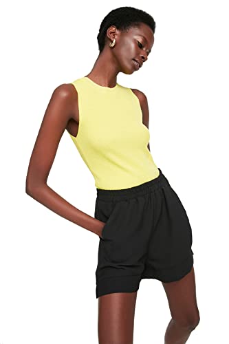 TRENDYOL Damen Round Collar Cancer Knit Blouse, Gelb, S EU von TRENDYOL