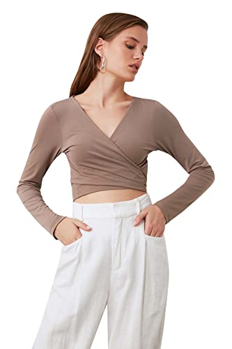 Trendyol Damen Trendyol Linking detaillierte Kratzer gestrickte Bluse Blouse, Mink, L Trendyol Damen Trendyol Linking detaillierte Kratzer gestrickte Bluse Blouse, Mink, L von TRENDYOL