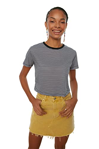 Trendyol Damen Black Striped Crop Knitted T-shirt T Shirt, Schwarz, S EU von TRENDYOL