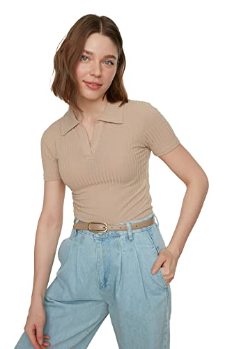 Trendyol-Stein-Polo-Kragen-Ernte gestrickter Bluse, Stein, von TRENDYOL