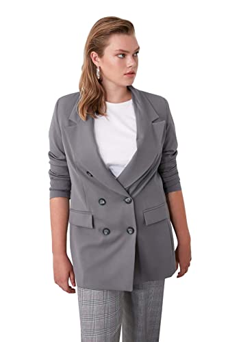 Trendyol-Übergröße-Blazer-Jacke mit grauer Knopf, grau, von TRENDYOL