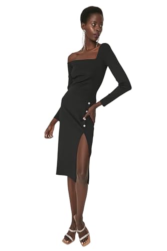 Trendyol Woman Design Maxi Standard Crew Neck Woven Dress Kleid, Black, 40 von TRENDYOL