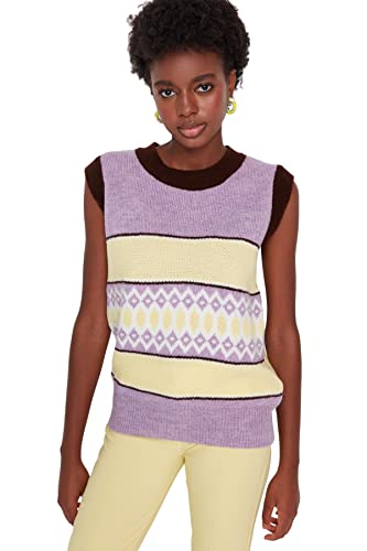 Trendyol Women's Crew Neck Colorblock Fitted Vest Sweater, Braun, M von TRENDYOL