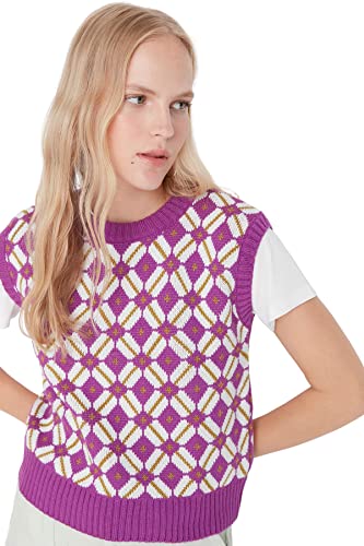 Trendyol Women's Crew Neck Patterned Oversize Vest Sweater, Fuchsia, S von TRENDYOL