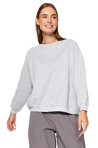 Trendyol Women's Crew Neck Plain Oversize Sweatshirt, Gray, XL von TRENDYOL