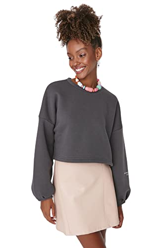 Trendyol Women's Crew Neck Plain Oversize Sweatshirt, Smoky, L von TRENDYOL