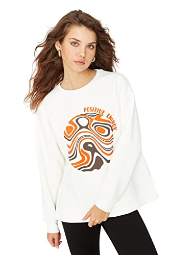 Trendyol Women's Crew Neck Plain Regular Sweatshirt, Ecru, L von TRENDYOL