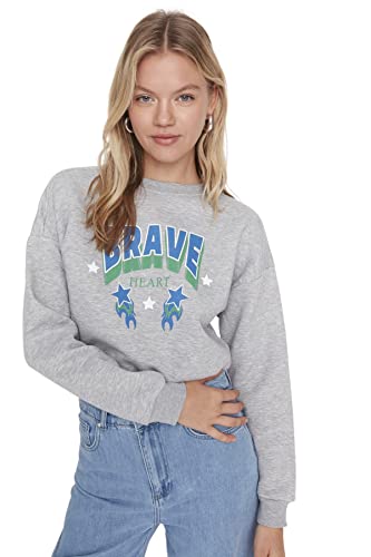 Trendyol Women's Crew Neck Solid Color Schnitt Sweatshirt, Gray, L von TRENDYOL