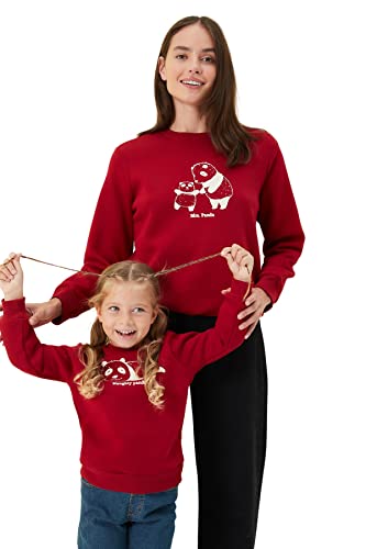 Trendyol Women's Crew Neck with Slogan Regular Sweatshirt, Burgundy, M von TRENDYOL